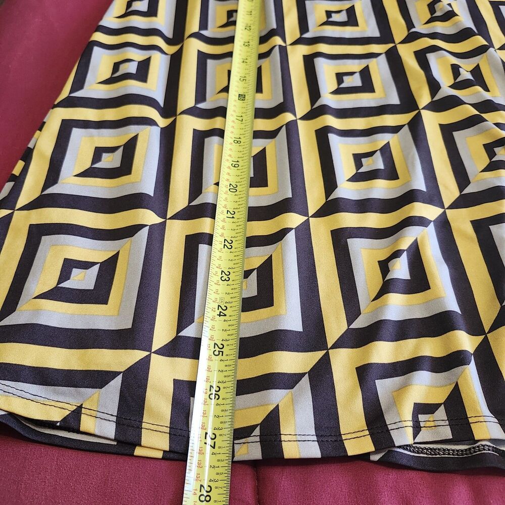 Cato 18/20W Geometric 70s Print Midi Skirt Yellow Black Pull On Stretch - Picture 6 of 8